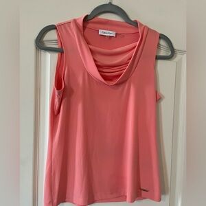 Calvin Klein Light Peach Sleeveless Draped Neckline Blouse Size Petite Small